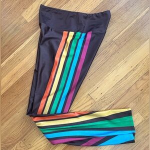 Goldsheepclothing brown leggings with colorful rainbow stripes 🌈